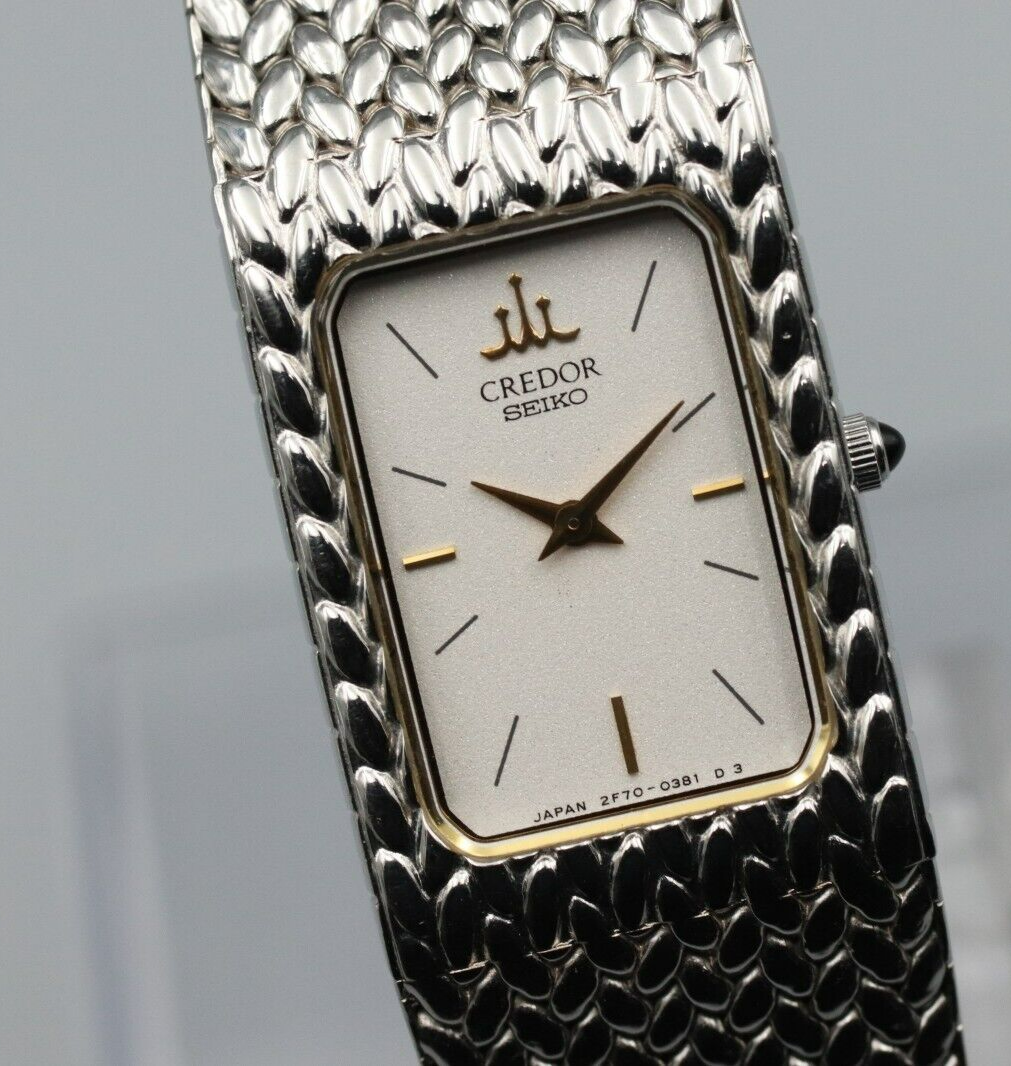 **N MINT* Vintage SEIKO Credor 2F70-5341 Quartz White Dial Rectangle Women Watch