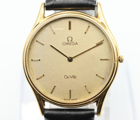 *Exc+5* Vintage OMEGA De Ville Cal.1377 Quartz Gold Dial Round Mens Watch