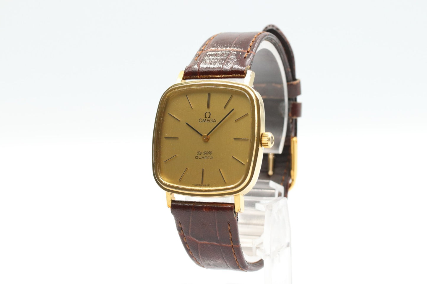 *N MINT* Vintage OMEGA De Ville Cal.1330 Quartz Gold Dial Square 31mm Mens Watch