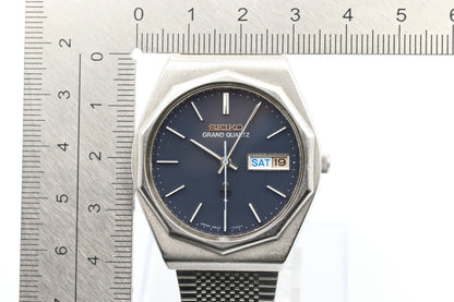 Rare *N MINT* Vintage SEIKO GRAND Quartz 4843-7000 Navy Dial Day Date Mens Watch