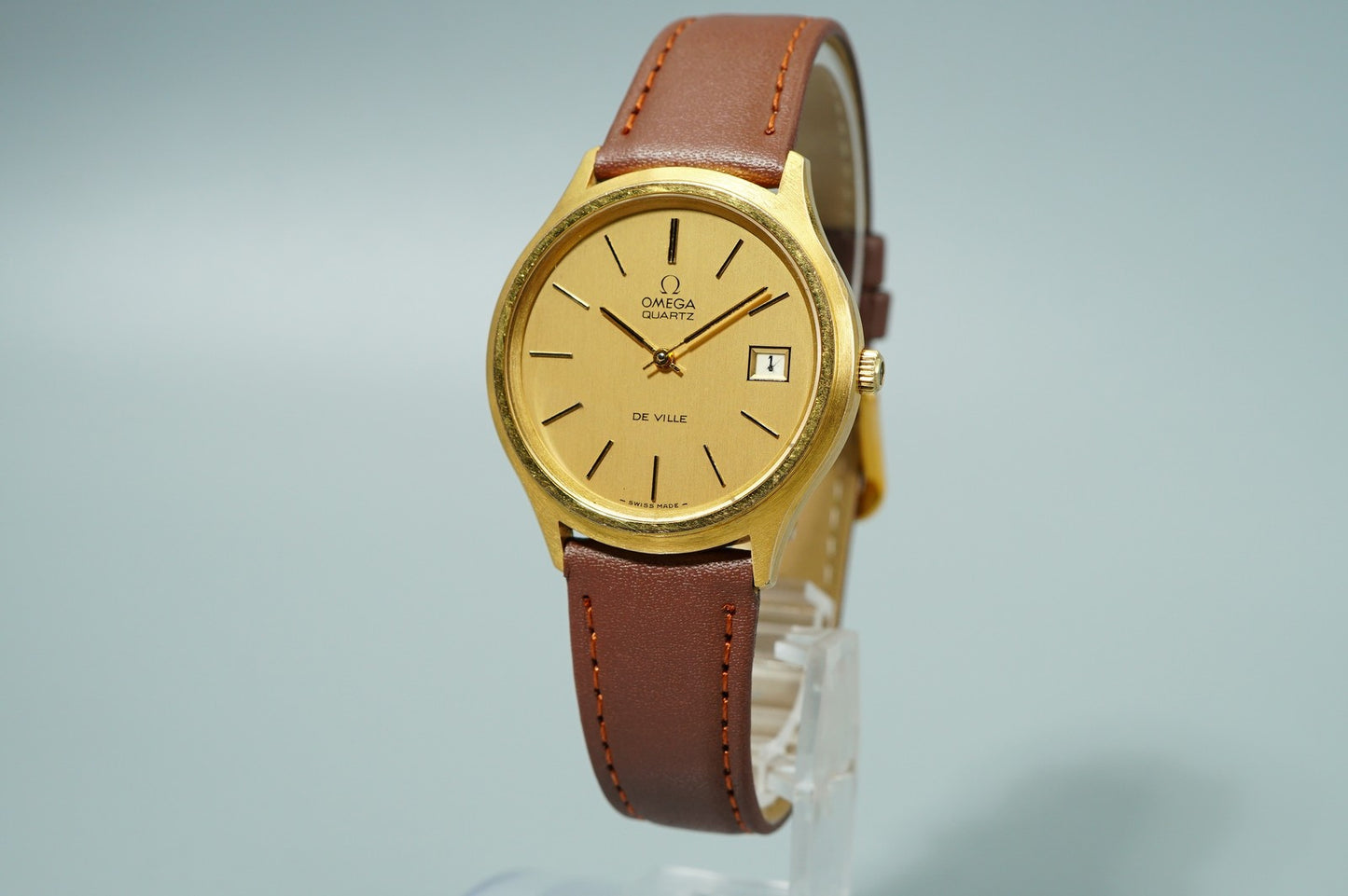 N MINT Vintage 1970s OMEGA De Ville Cal.1325 Ref.192 Qz Gold 35mm Mens Watch