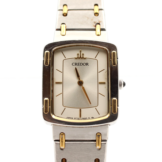 Exc+5 Vintage 1990s SEIKO CREDOR 2F70-5600 Qz Silver Rectangle 27mm Women Watch