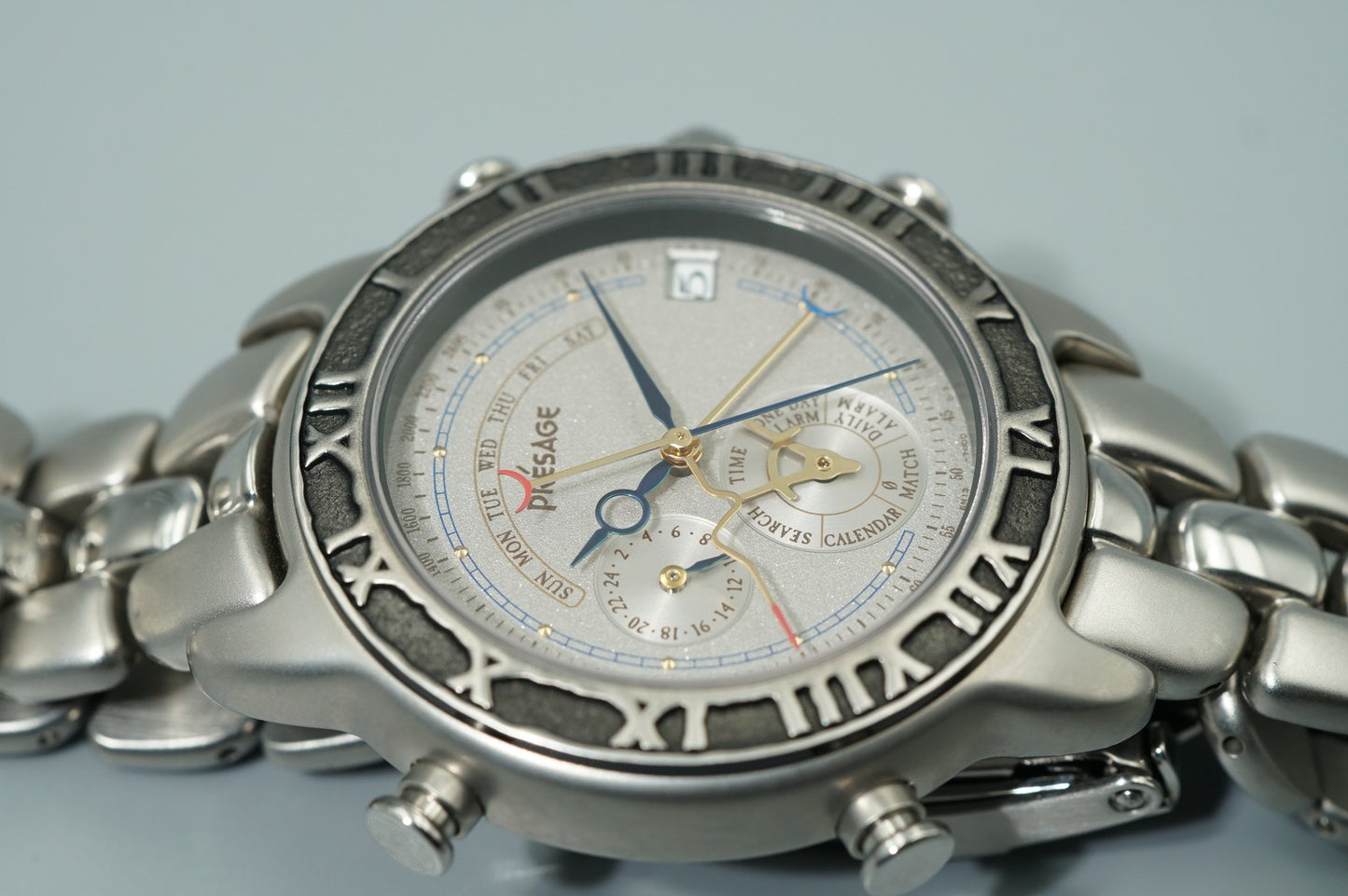 N MINT Vintage 1991 SEIKO PRESAGE  6M13-7000 Quartz Silver Round 38mm Mens Watch