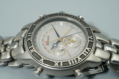 N MINT Vintage 1991 SEIKO PRESAGE  6M13-7000 Quartz Silver Round 38mm Mens Watch