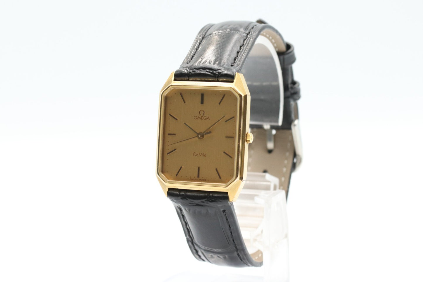 *N MINT* Vintage OMEGA De Ville Cal.1417 Qz Gold Dial Rectangle 24mm Women Watch