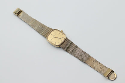 *Exc+4* Vintage OMEGA De Ville Cal.1330 Quartz Gold Dial Rectangle Women Watch
