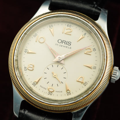 *Exc+5* Vintage 1990s ORIS Small Second 7428 Hand Wind Cream 32mm Mens Watch