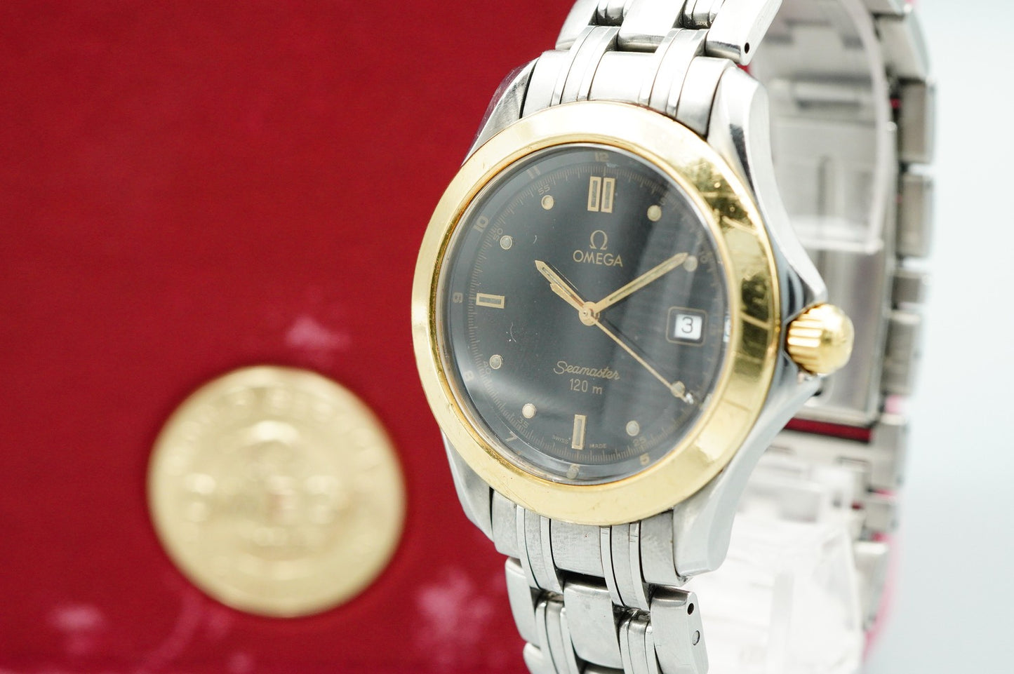 *Exc+5* Vintage 1990s OMEGA Seamaster Cal.1438 196.1501 Qz Black 36mm Mens Watch