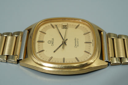 *Exc+5* Vintage 1980 OMEGA Seamaster Cal.1337 Quartz Gold Square 34mm Mens Watch