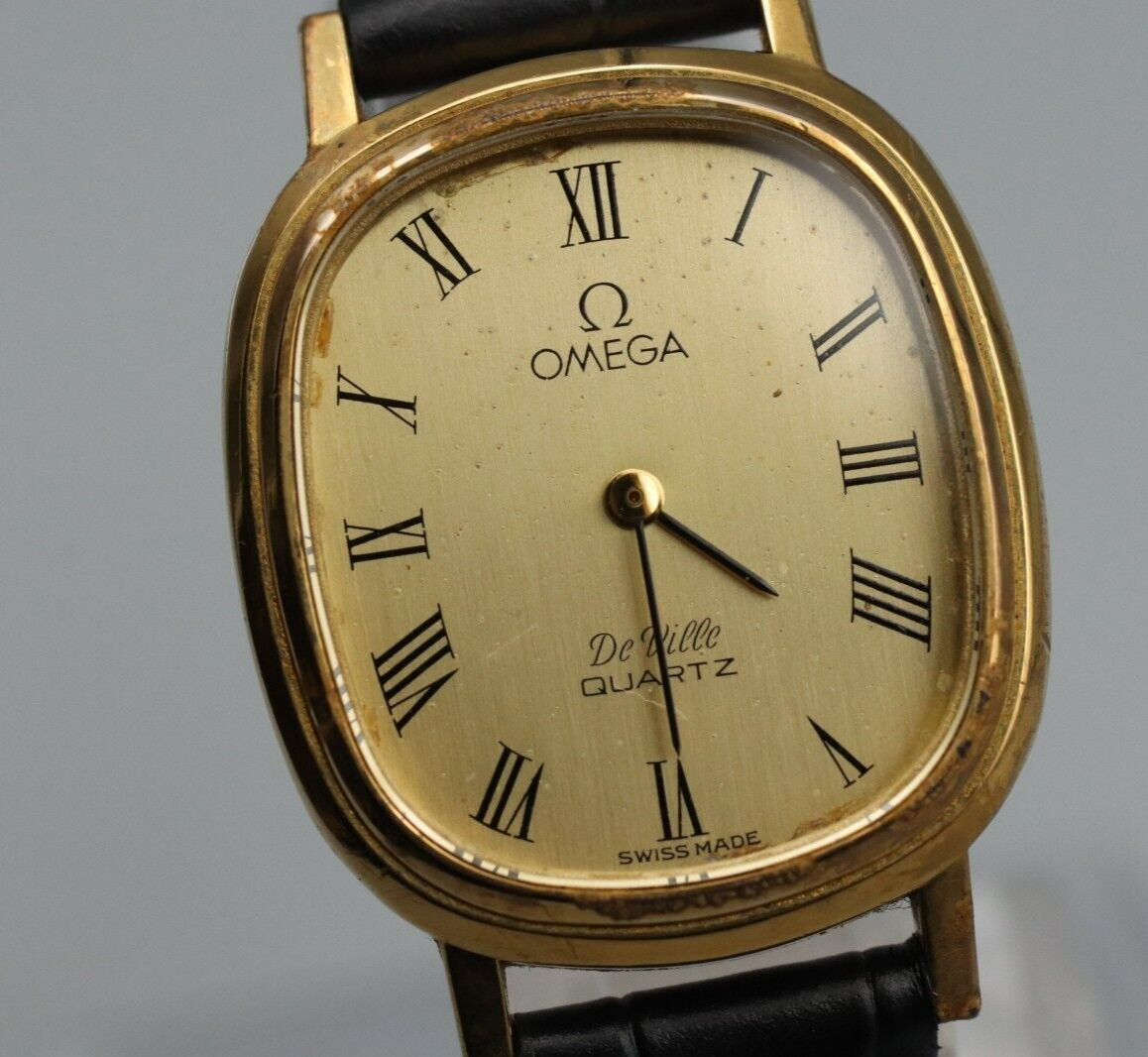 *Exc+4* Vintage OMEGA De Ville Cal.1350 Quartz Gold Dial Oval Women Watch JAPAN