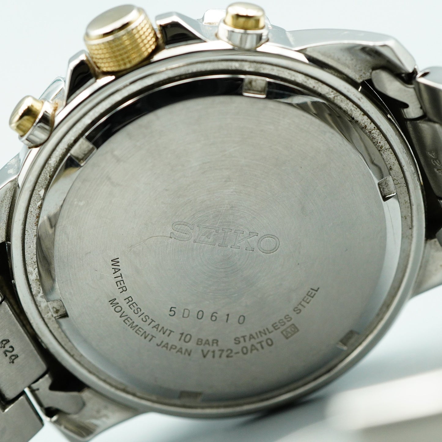 Vintage 1992 SEIKO Chronograph V172-0AT0 Solar Gray Round 44mm Mens Watch