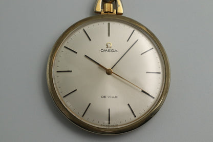 *Exc+5* Vintage OMEGA De Ville Cal.601 Hand Winding Silver Dial 43mm PocketWatch