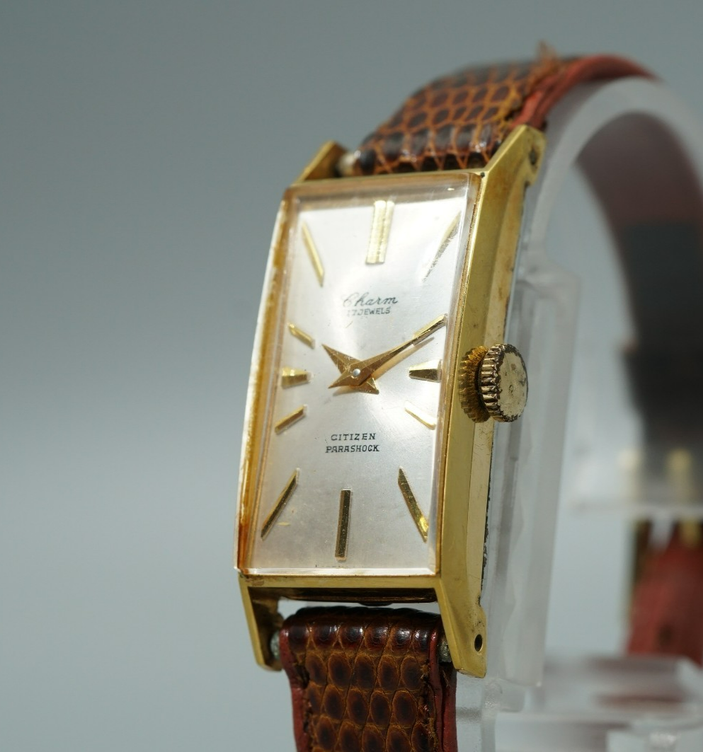 Exc+5 Vintage 1976 CITIZEN PARASHOCK 51506 Qz Silver Rectangle 15mm Women Watch