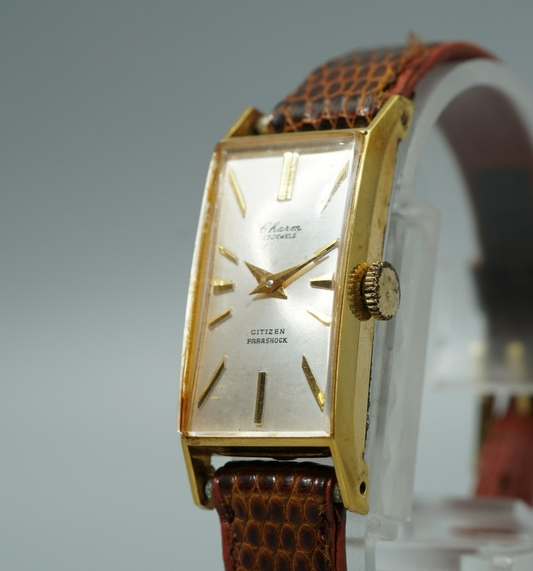 Exc+5 Vintage 1976 CITIZEN PARASHOCK 51506 Qz Silver Rectangle 15mm Women Watch