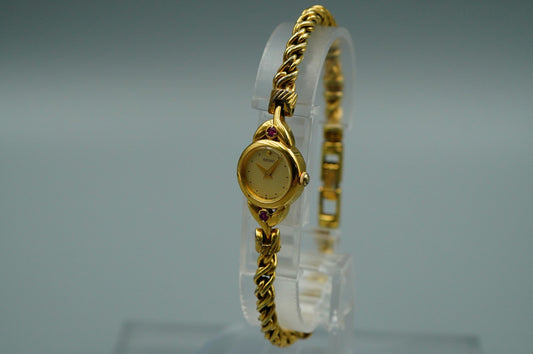 *NEAR MINT* Vintage SEIKO 1E20-0430 Quartz Gold Dial Round 15 mm Women Watch