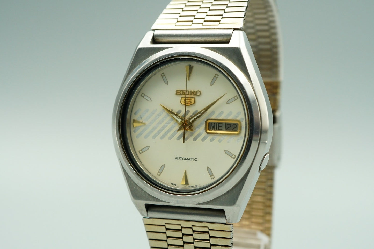 *Exc+5* Vintage 1982 SEIKO 5 7009-876A AT White Dial Round 38mm Mens Watch