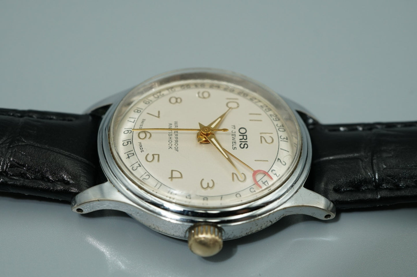 *Exc+4* Vintage 1989 ORIS Pointer Date 302-7285B Hand Wind White 31mm Mens Watch