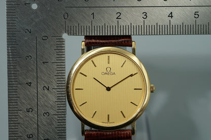 NEAR MINT Vintage 1986 OMEGA De Ville Cal.1378 Quartz Gold Dial 32mm Women Watch