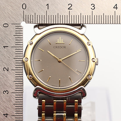 *Exc+5* Vintage 1990s SEIKO CREDOR 9571-6050 Qz Gray Dial Round 31mm Mens Watch