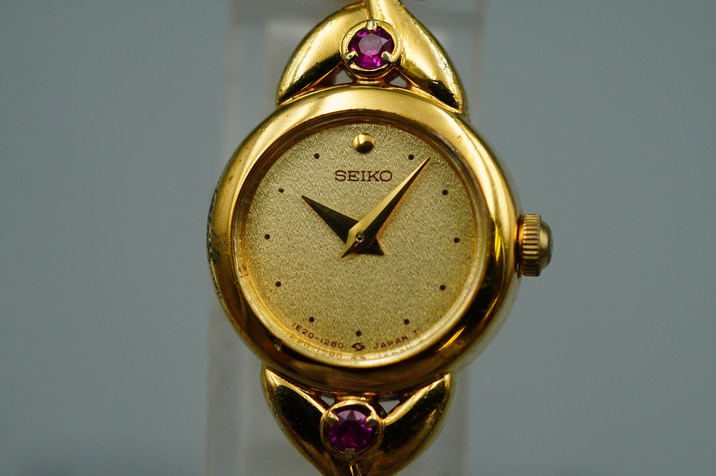 *NEAR MINT* Vintage SEIKO 1E20-0430 Quartz Gold Dial Round 15 mm Women Watch
