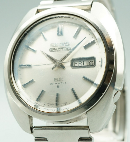 *Exc+4* Vintage1969 SEIKO 5 ACTUS 6106-8440 AT Silver Round 40mm Mens Watch