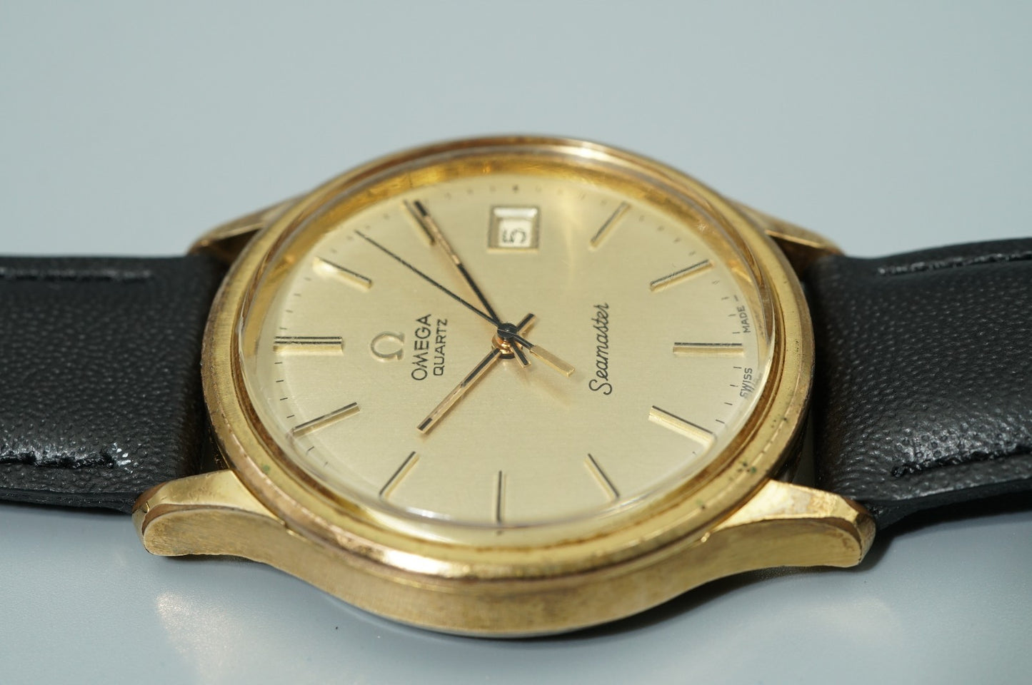 *Exc+5* Vintage 1977 OMEGA Seamaster Cal.1342 Qz Gold Dial Round 35mm Mens Watch