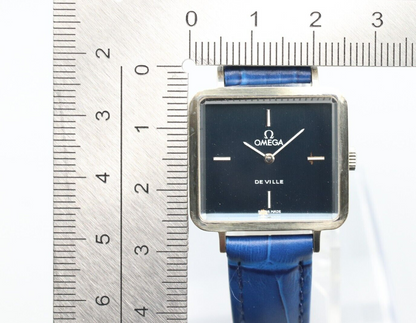 *NEAR MINT* Vintage OMEGA De Ville Hand Winding Blue Dial Square Mens Watch