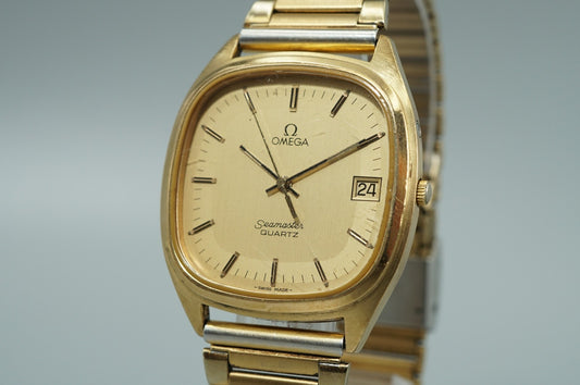 *Exc+5* Vintage 1980 OMEGA Seamaster Cal.1337 Quartz Gold Square 34mm Mens Watch