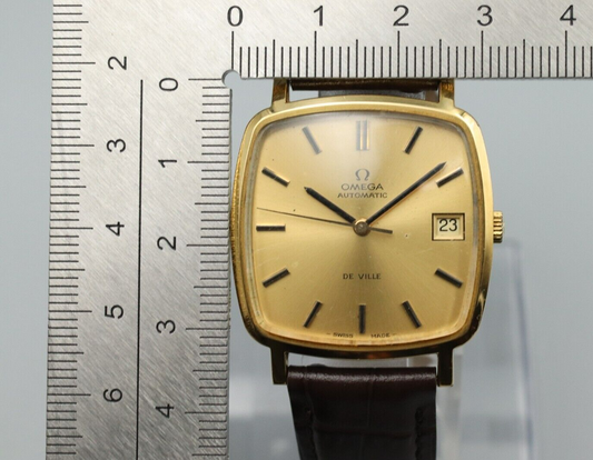 *NEAR MINT* Vintage OMEGA De Ville Cal.1012 Automatic Gold Dial Date Mens Watch