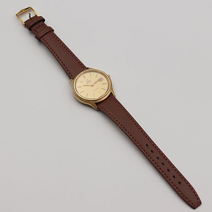 *Exc+5* Vintage 1980 OMEGA De Ville Cal.1325 Qz Gold Dial Round 35mm Mens Watch