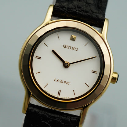 *NEAR MINT* Vintage SEIKO Exceline 4N20-0280 Qz White Round 22mm Women Watch