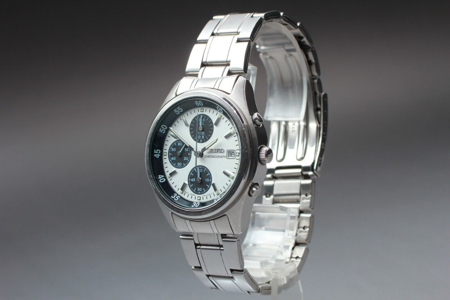 *N MINT* Vintage SEIKO Chronograph 7T92-0CC0 Panda White Dial Quartz Mens Watch