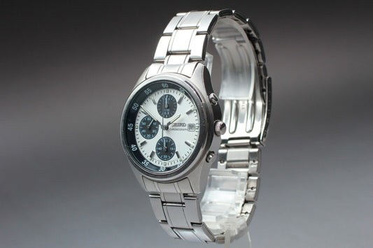 *N MINT* Vintage SEIKO Chronograph 7T92-0CC0 Panda White Dial Quartz Mens Watch