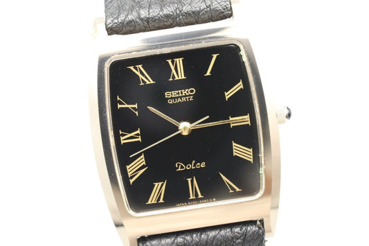 Vintage 1981 [N MINT+3] SEIKO Dolce 6030-5320 Quartz Tank Roman Black Dial JAPAN