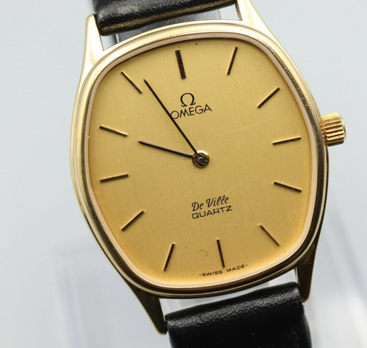 *Exc+5* Vintage OMEGA De Ville Cal.1330 Quartz Gold Dial Hexagon Mens Watch