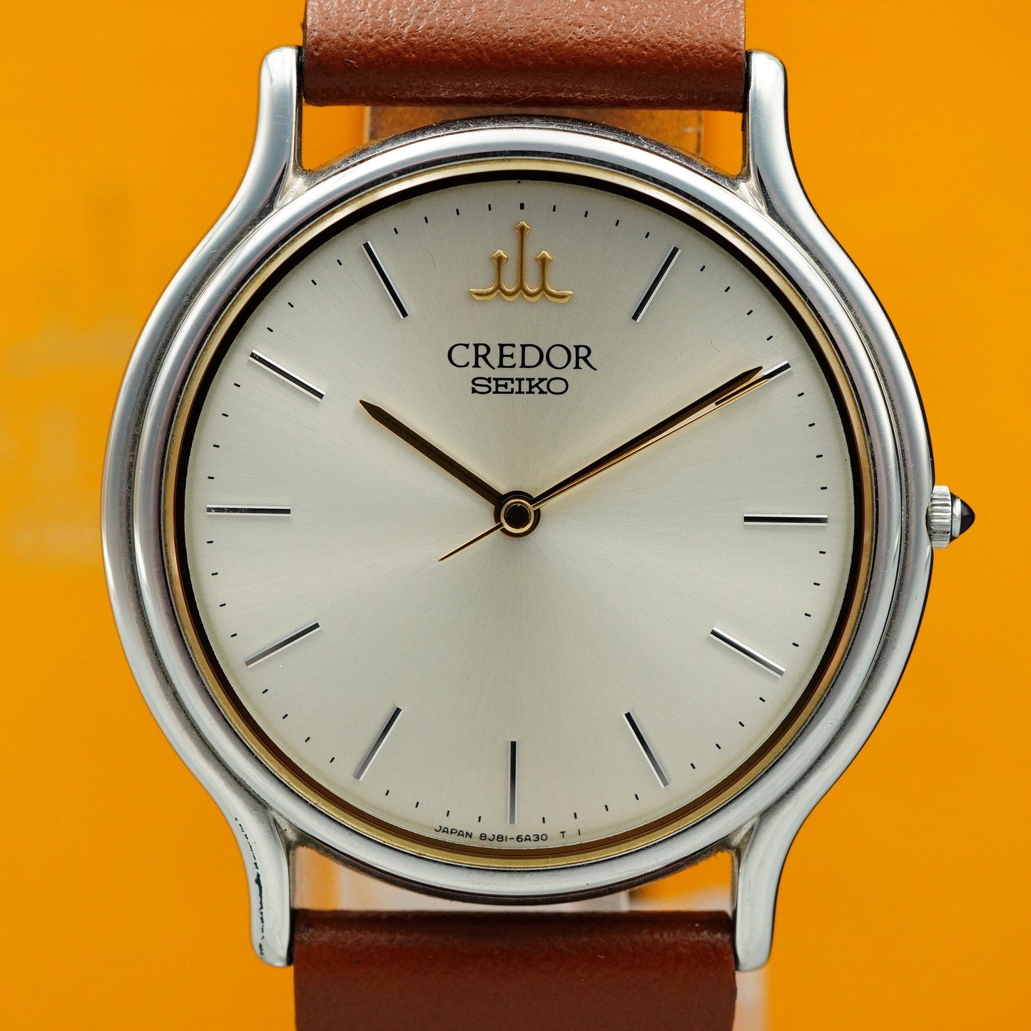 *MINT* Vintage SEIKO CREDOR 8J81-6A30 Quartz Silver Dial Round 32mm Mens Watch