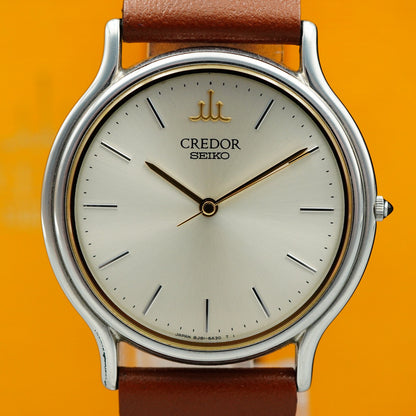 *MINT* Vintage SEIKO CREDOR 8J81-6A30 Quartz Silver Dial Round 32mm Mens Watch