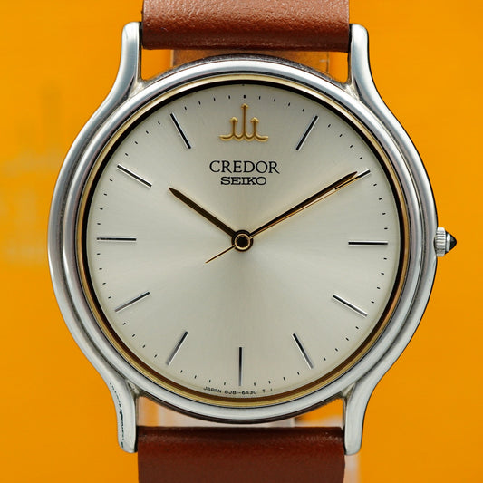 *MINT* Vintage SEIKO CREDOR 8J81-6A30 Quartz Silver Dial Round 32mm Mens Watch