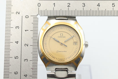 *NEAR MINT* Vintage OMEGA Seamaster Polaris Quartz Gold Dial Round Mens Watch