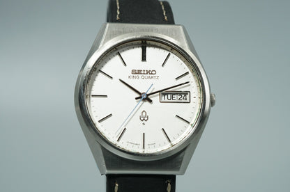 *NEAR MINT* Vintage 1977 SEIKO King Quartz 4823-8100 Silver 35mm Mens Watch