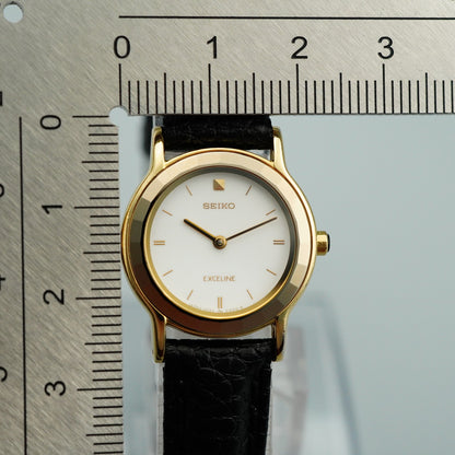 *NEAR MINT* Vintage SEIKO Exceline 4N20-0280 Qz White Round 22mm Women Watch
