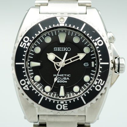 Serviced New Batt *Near MINT* SEIKO Kinetic 5M62-0BL0 AT Black 43mm Mens Watch