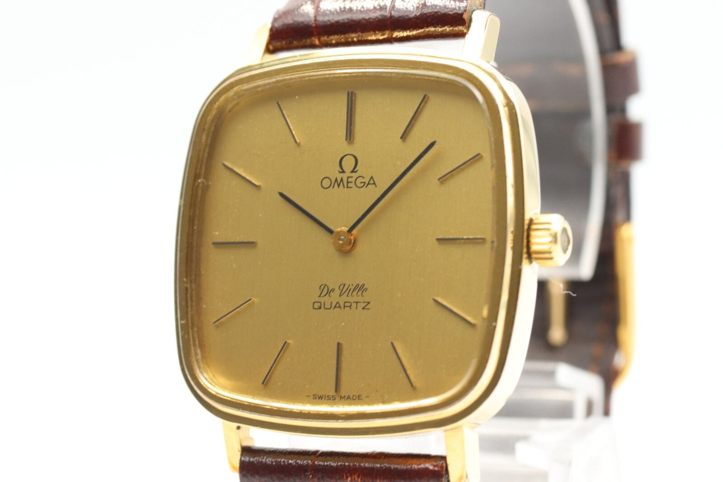 *N MINT* Vintage OMEGA De Ville Cal.1330 Quartz Gold Dial Square 31mm Mens Watch