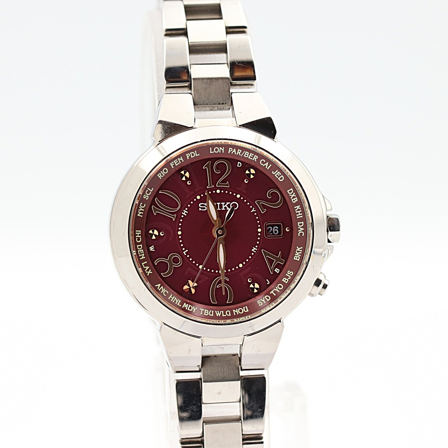 *NEAR MINT* SEIKO Lukia 1B25-0AC0 Solar RED Dial Round 29m Women Watch JAPAN