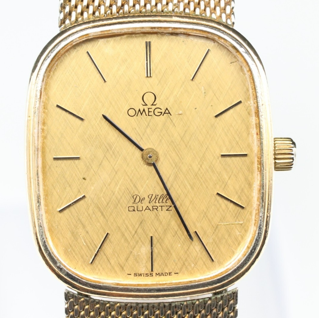 *Exc+4* Vintage OMEGA De Ville Cal.1330 Quartz Gold Dial Rectangle Women Watch