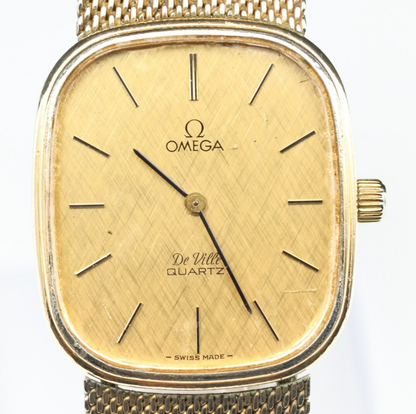 *Exc+4* Vintage OMEGA De Ville Cal.1330 Quartz Gold Dial Rectangle Women Watch