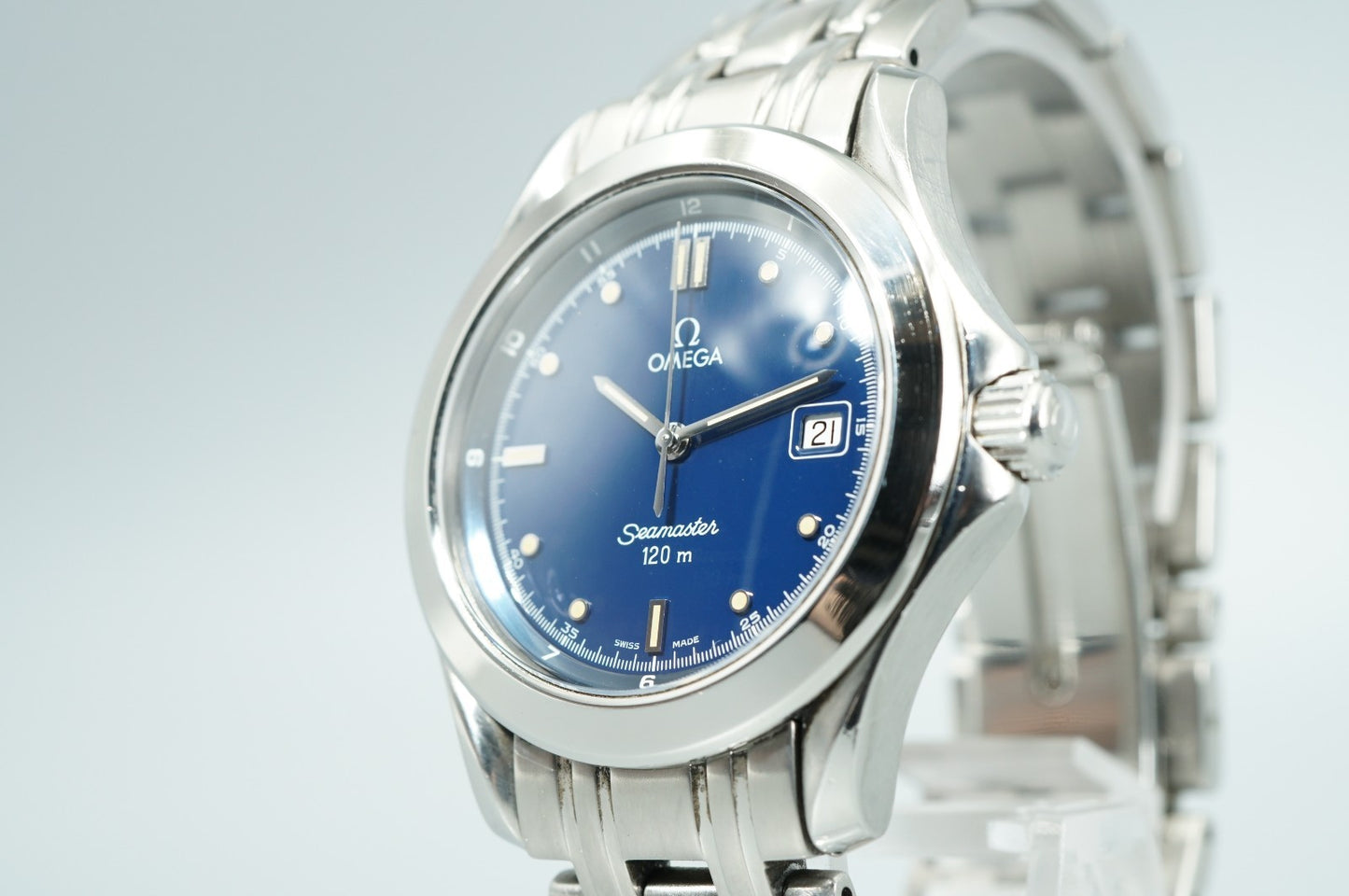 *MINT* Vintage 1994 OMEGA Seamaster Cal.1438 Qz Blue Dial Round 36mm Mens Watch