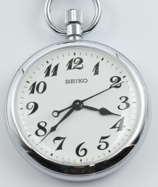 *Exc+5* Vintage SEIKO 7C11-0010 Quartz White Dial Round 50mm Mens Watch JAPAN