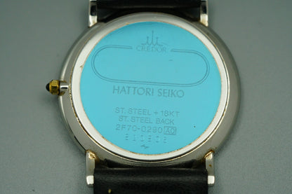 *NEAR MINT* Vintage 1988 SEIKO CREDOR 2F70-0290 Qz Silver Round 31mm Mens Watch