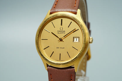 N MINT Vintage 1970s OMEGA De Ville Cal.1325 Ref.192 Qz Gold 35mm Mens Watch